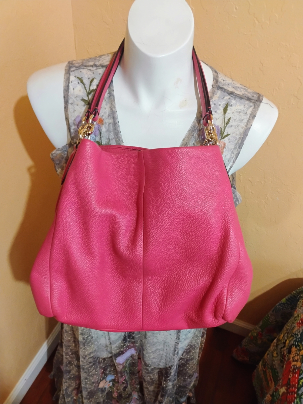 Coach Hot Pink Pebbled Leather Hobo with Gold Hardware